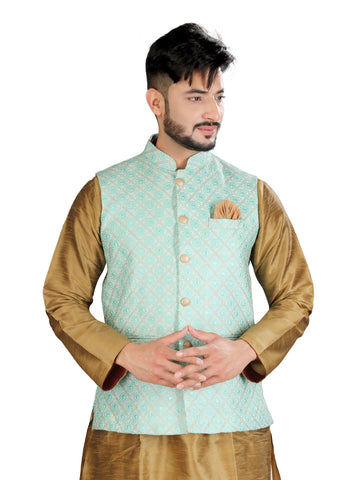 Pista Green Silk Ethnic Jacket for Men | Buy Sequin Embellished Jacket  Online by Rajubhai Hargovindas Color Green SizeKurta 40