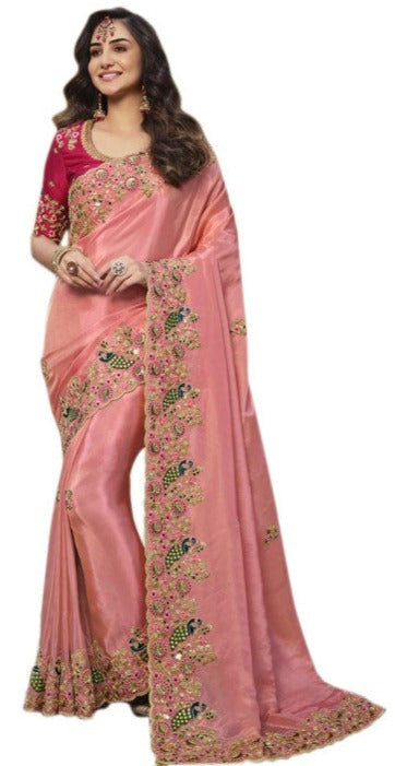 Elegant Embroidered Pink Pre-Pleated Ready-Made Sari-SHL-7213 – Saris and  Things