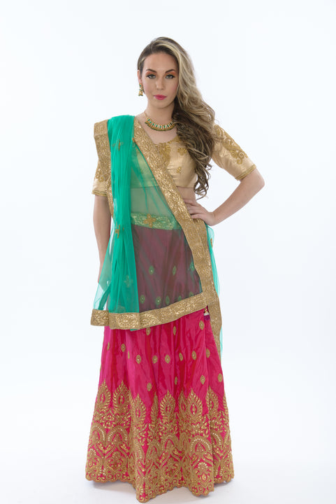 Divine Hot Pink and Green Lehenga-SNT11107