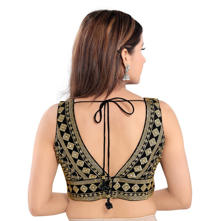 Spectacular Designer Indian Black Plunging V-Neckline Sleeveless Saree –  Saris and Things