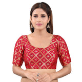 Gorgeous Red Designer Indian Traditional Bandhani Round-Neck Elbow length Saree Blouse Choli (X-977ELB-Red)