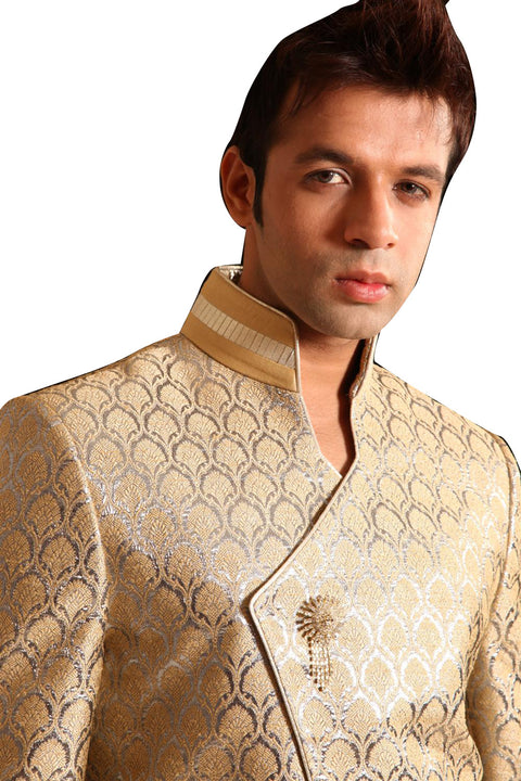 Saris and Things Gold With Silver Indo-Western Sherwani for Men BL1015SNT