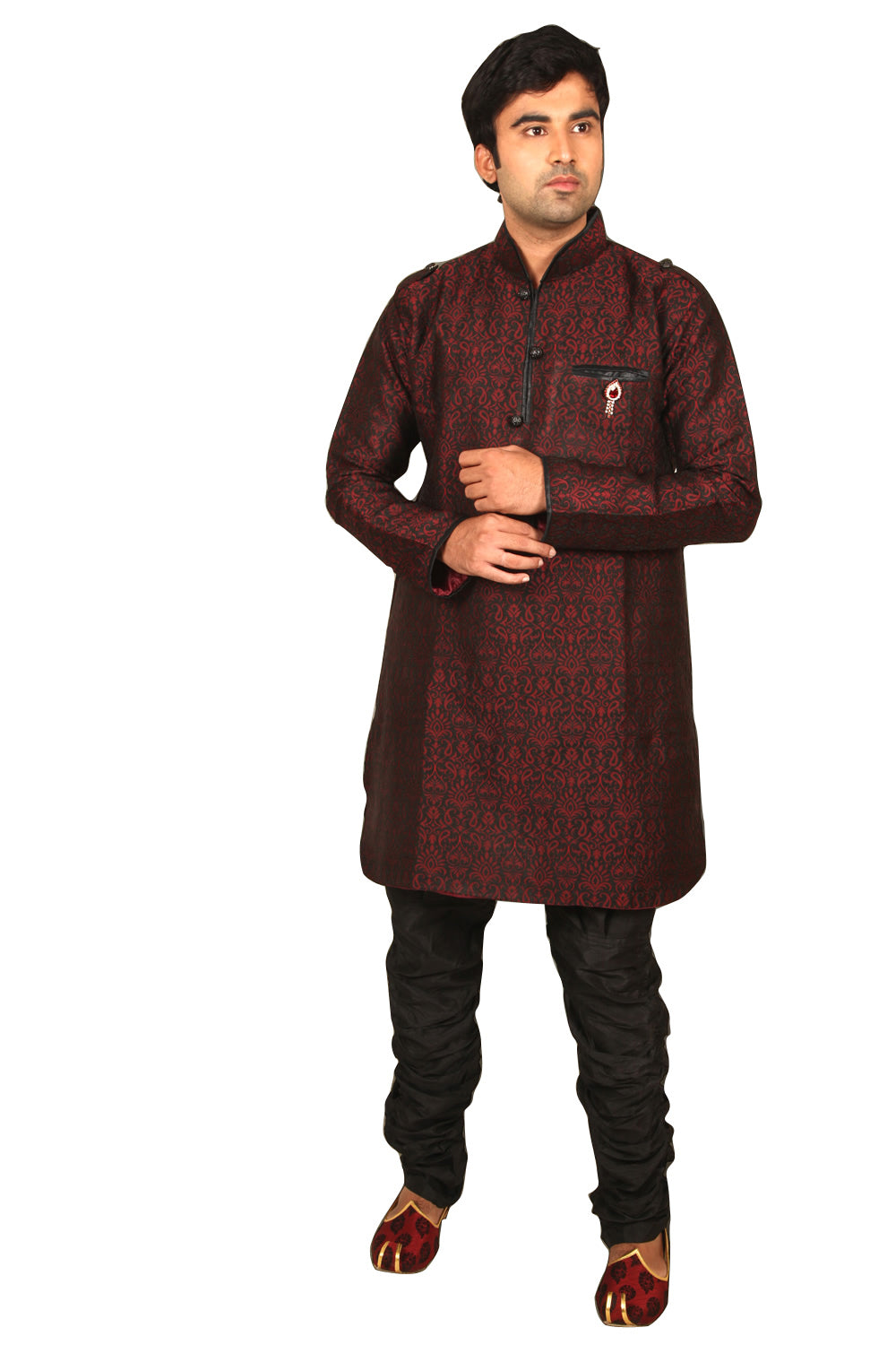 Stylish Maroon Silk Kurta Sherwani - Indian Ethnic Wear for Men – Saris ...