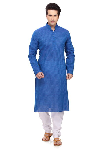 Saris and Things Blue Cotton Readymade Ethnic Indian Kurta Pajama for