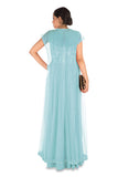 Hand Embroidered Powder Blue Mirco Pleated Flare Gown With Jacket