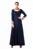 Blue Bem-Silk Kali Dress With A Black Velvet Dupatta