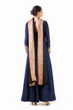 Blue Bem-Silk Kali Dress With A Black Velvet Dupatta