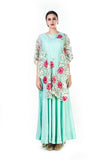 Embroidered Firozi Gown With A Floral Work Cape