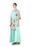 Embroidered Firozi Gown With A Floral Work Cape