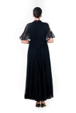 Hand Embroidered Black Overlapped Yoke Pleated Dress