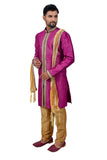 Neonpurple Silk Traditional Indian Wedding Indo-Western Sherwani for Men