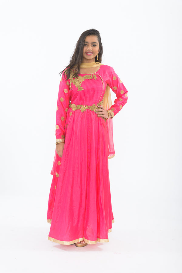 Electric Pink and Gold Anarkali Petite Size