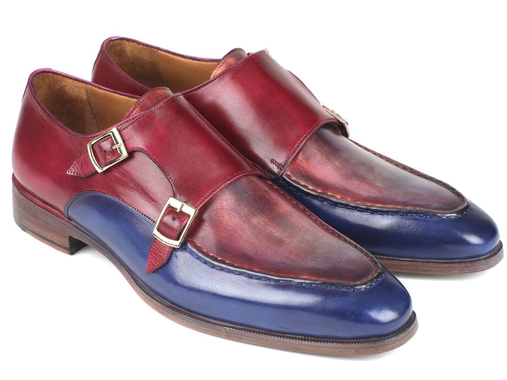 Paul Parkman Blue & Bordeaux Double Monkstraps Shoes (ID#SW533YR) Size 10.5-11 D(M) US