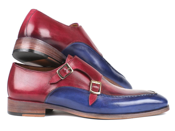 Paul Parkman Blue & Bordeaux Double Monkstraps Shoes (ID#SW533YR)