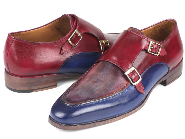 Paul Parkman Blue & Bordeaux Double Monkstraps Shoes (ID#SW533YR) Size 6 D(M) US