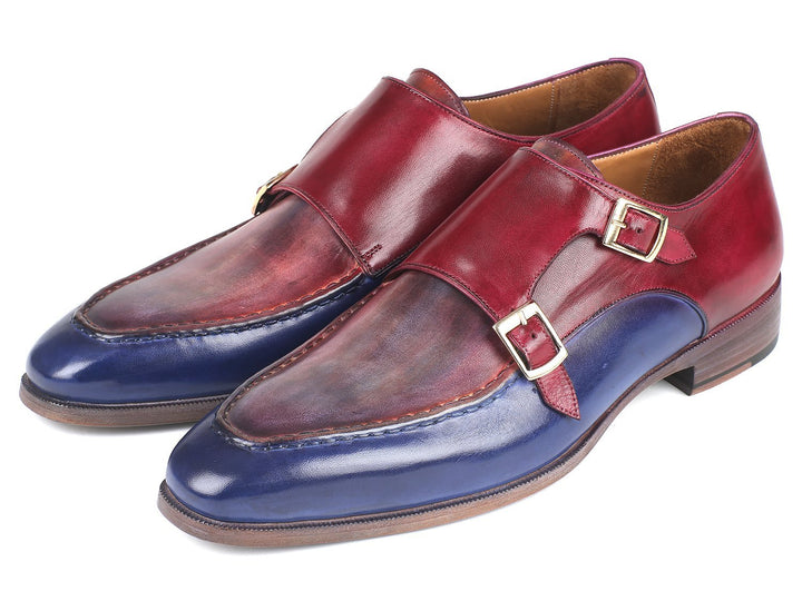 Paul Parkman Blue & Bordeaux Double Monkstraps Shoes (ID#SW533YR) Size 7.5 D(M) US