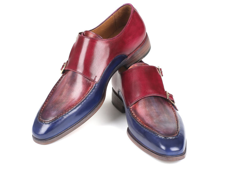 Paul Parkman Blue & Bordeaux Double Monkstraps Shoes (ID#SW533YR)